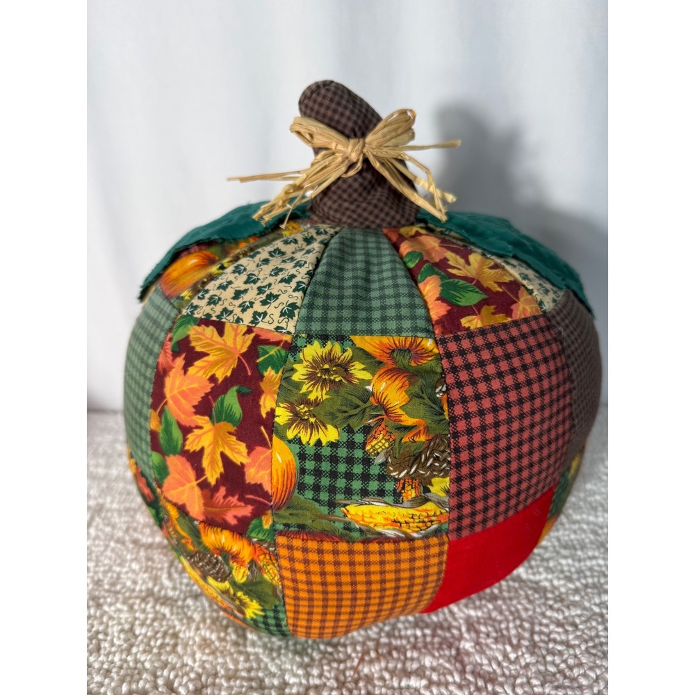 Handmade Patchwork‎ Quilted Fabric Pumpkin Autumn Fall Decor Accent